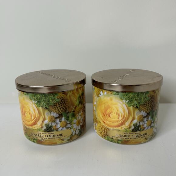 Bath & Body Works Sugared Lemonade 3-wick 14.5oz Candles Lot Of 2 - Picture 1 of 6